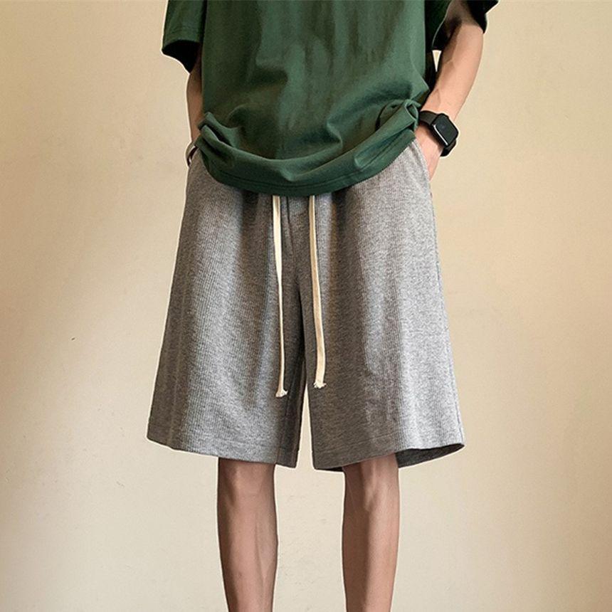 Drawstring Waist Plain Sweat Shorts Product Image