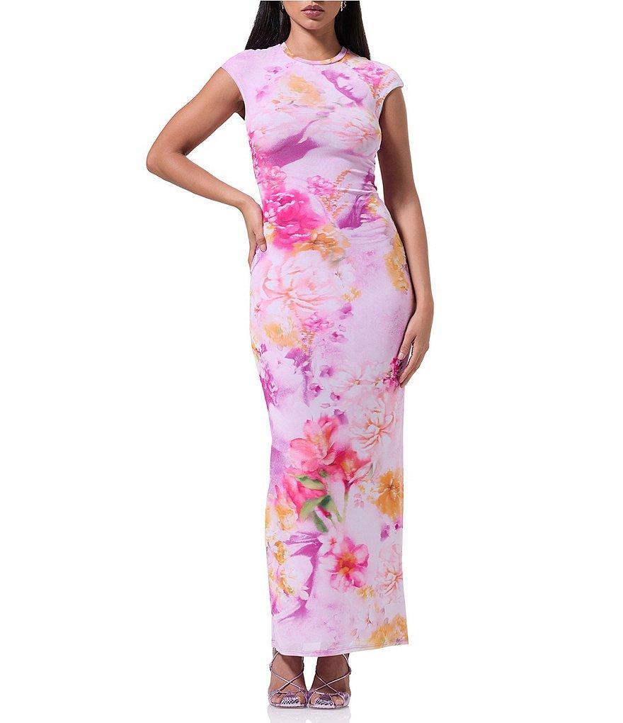 AFRM Cody Mesh Floral Print Crew Neck Short Sleeve Maxi Dress Product Image