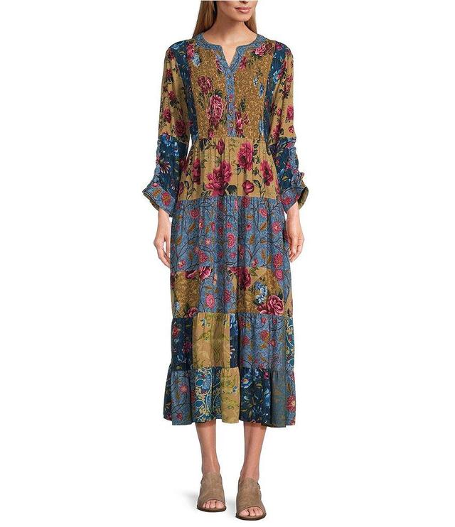 John Mark Floral Tiered 3/4 Sleeve Button Up Dress Product Image