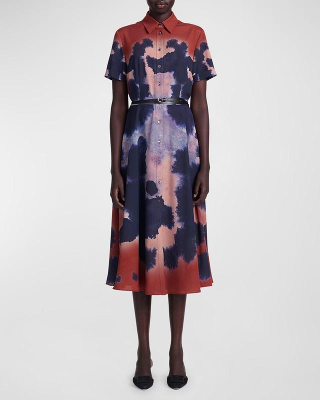 Kiera Short-Sleeve Tie-Dye Midi Shirtdress Product Image