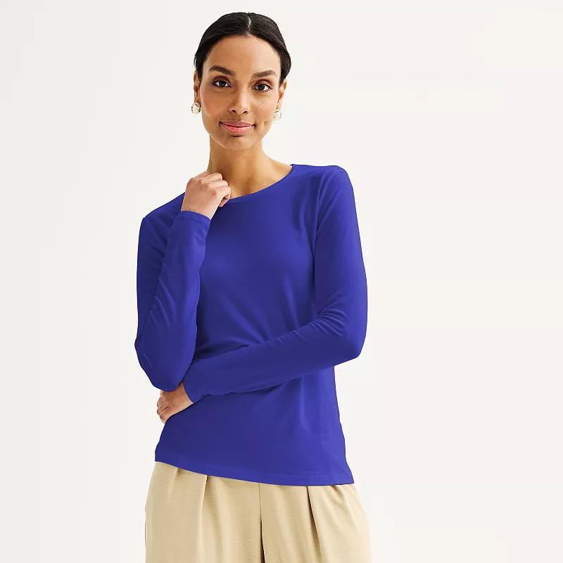 Womens Nine West Essential Long Sleeve Crewneck Shirt Brazilian Blue Product Image