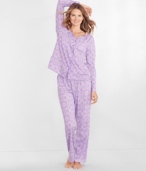 Plus Size Cardigan Jersey Knit Pajama Set Product Image