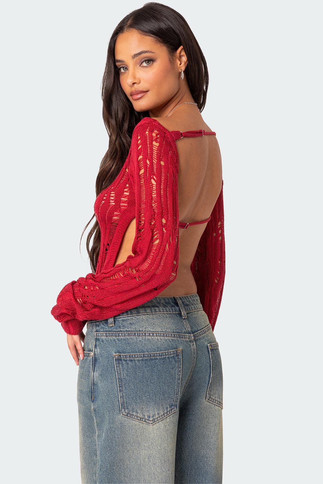 Rosa Open Back Sheer Knit Top Product Image