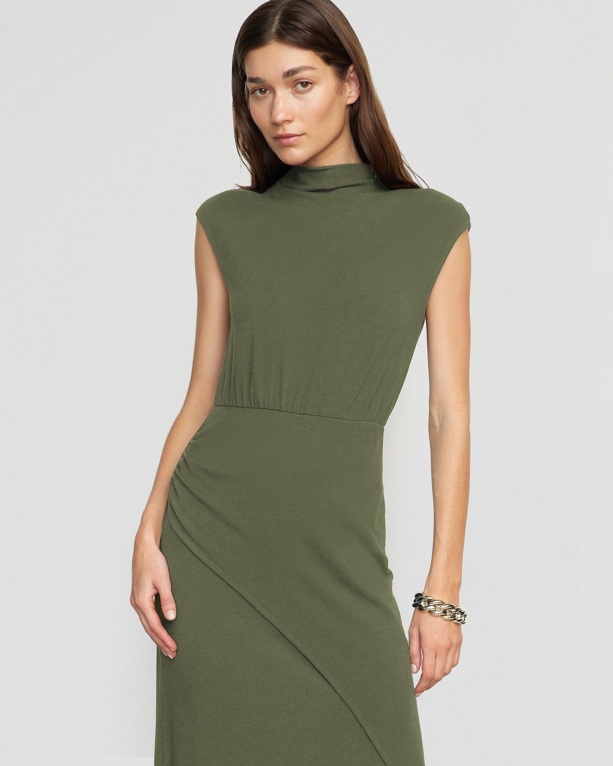 Yimei Mock-Neck Side-Slit Dress Product Image