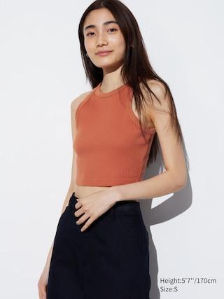 Womens Ribbed Cropped Tank Top Orange Medium UNIQLO US Product Image