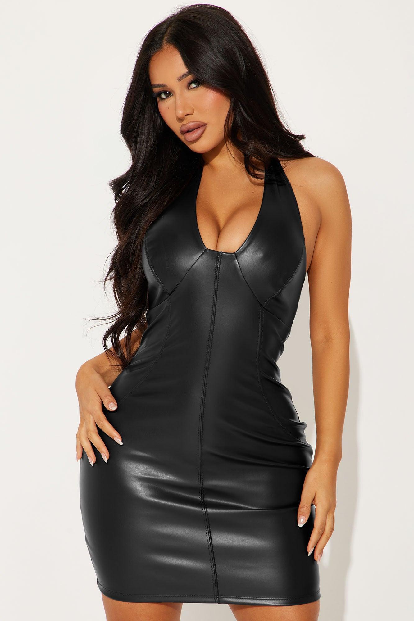 Joanna Faux Leather Mini Dress - Black product image