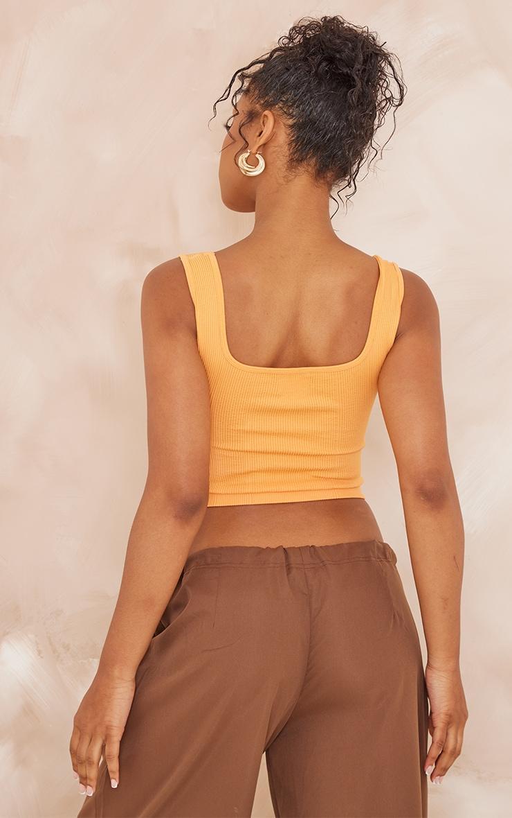 Orange Structured Snatched Rib Square Neck Top Product Image