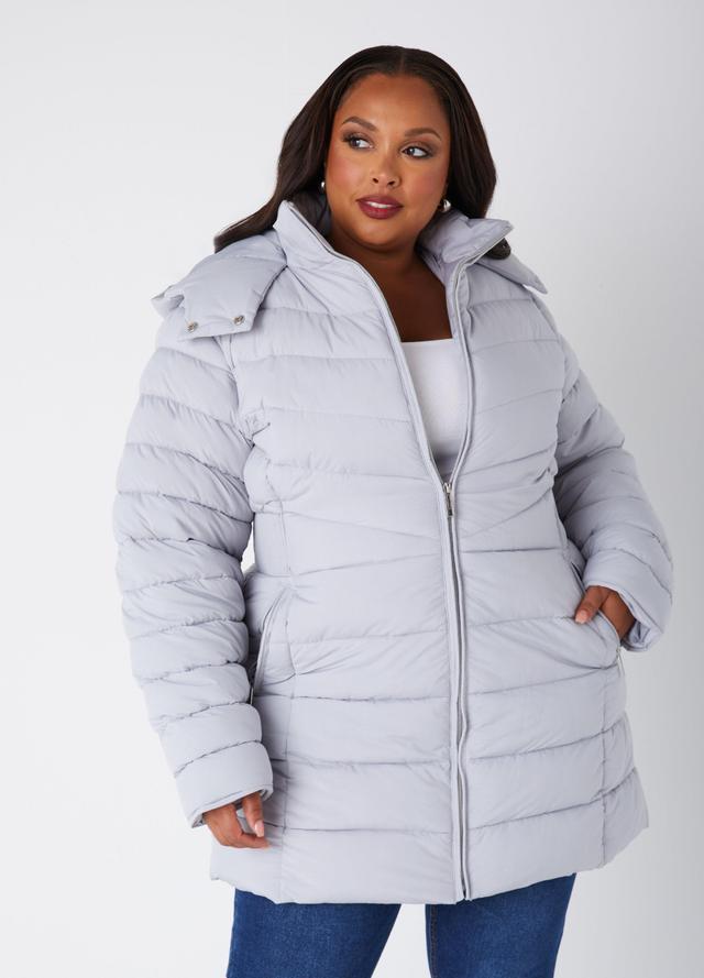 Hooded Ribbed Puffer Coat Product Image