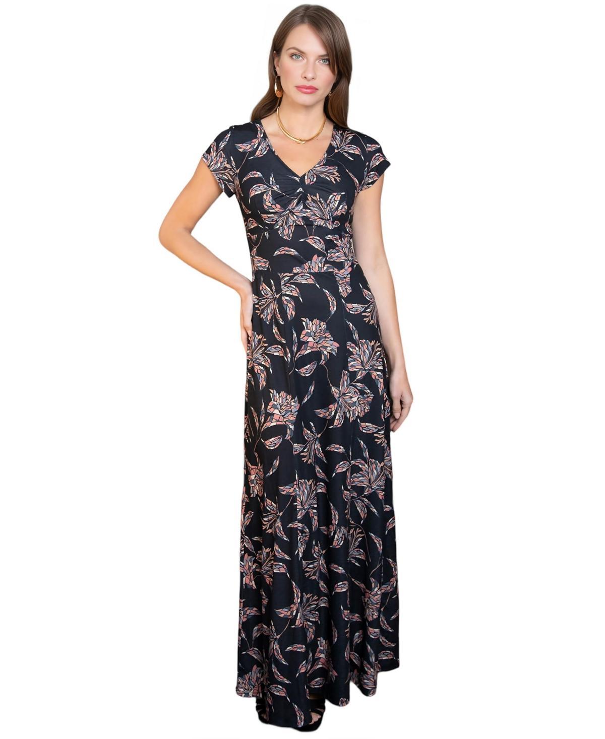 Hotsquash London Womens V-Neck Maxi Dress with Cap Sleeves Product Image