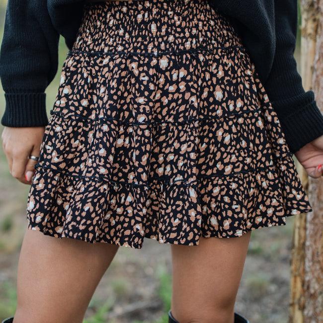 Through The Garden Black Leopard Mini Skort Product Image