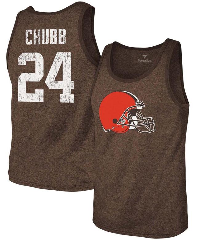 Mens Majestic Threads Nick Chubb Heathered Brown Cleveland Browns Name and Number Tri-Blend Tank Top Product Image