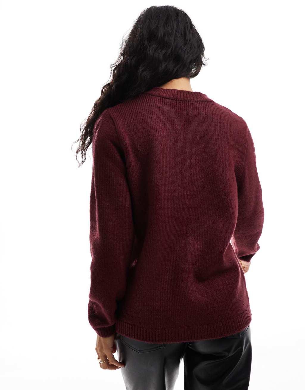 ASOS DESIGN knit oversized tie front cardigan in burgundy Product Image