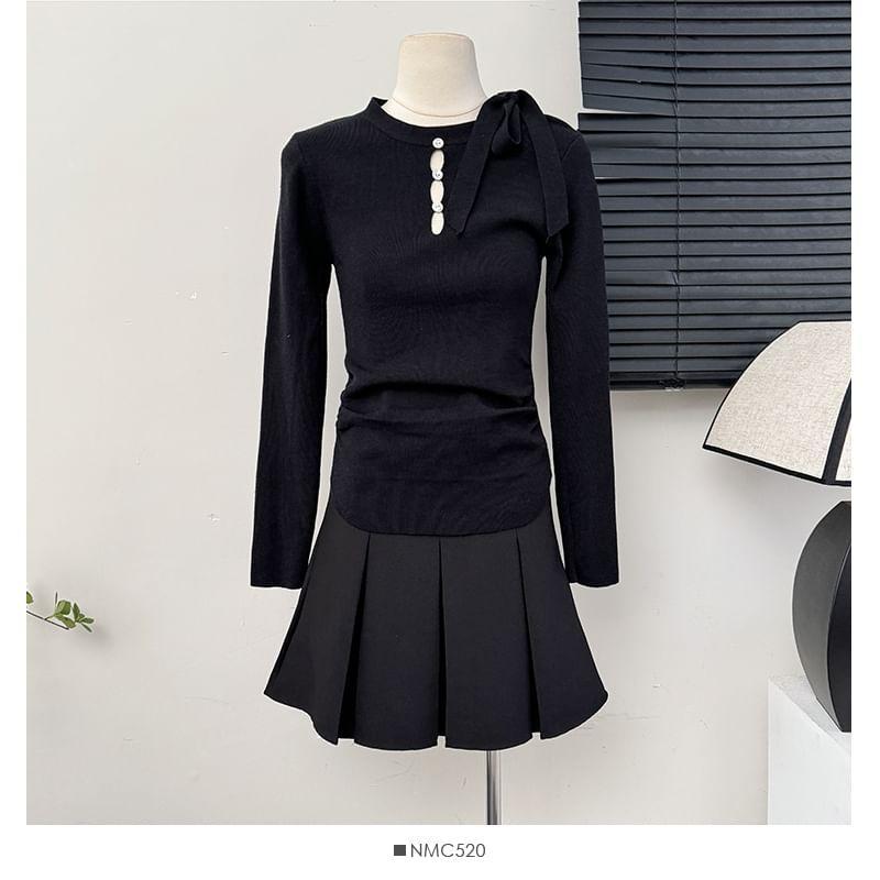 Tie-Neck Ruched Knit Top Product Image