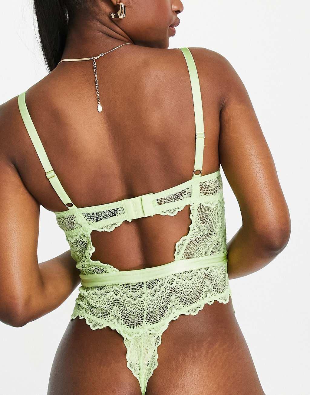 ASOS DESIGN Rosie lace underwire bodysuit in lime Product Image