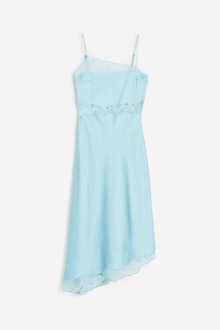 H & M - Lace-trimmed Slip Dress - Turquoise Product Image