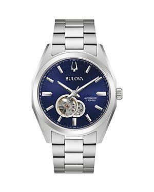 Men's Bulova Surveyor Automatic Watch with Blue Skeleton Dial (Model: 96A275) Product Image