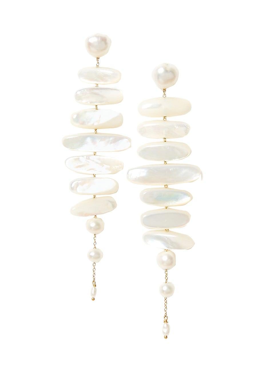 Womens 18K-Gold-Plated, Mother-Of-Pearl & Freshwater Pearl Chandelier Earrings Product Image