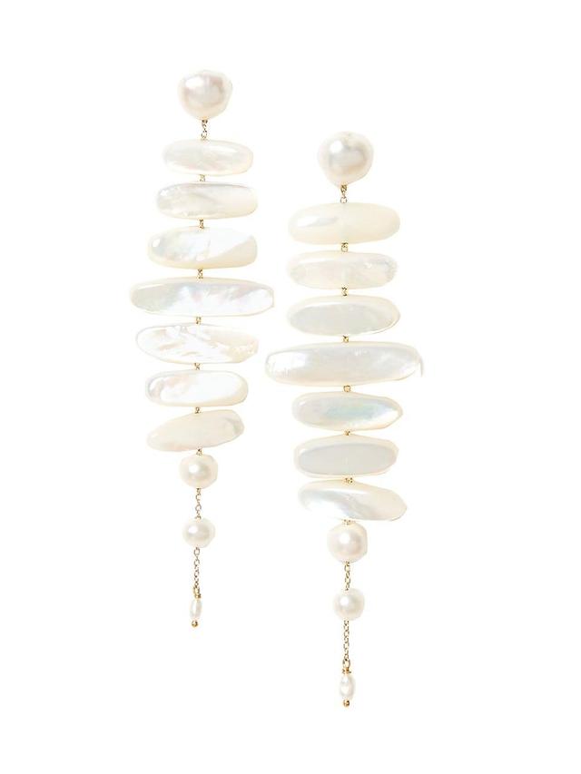 Womens 18K-Gold-Plated, Mother-Of-Pearl & Freshwater Pearl Chandelier Earrings Product Image