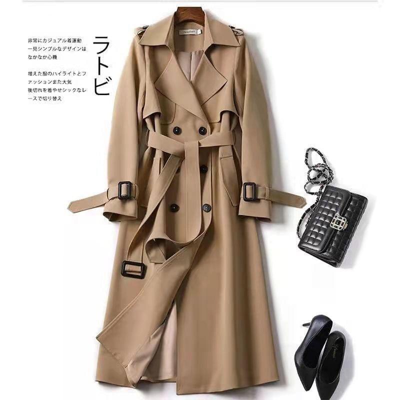 Lapel Collar Plain Midi Double-Breasted Trench Coat Product Image