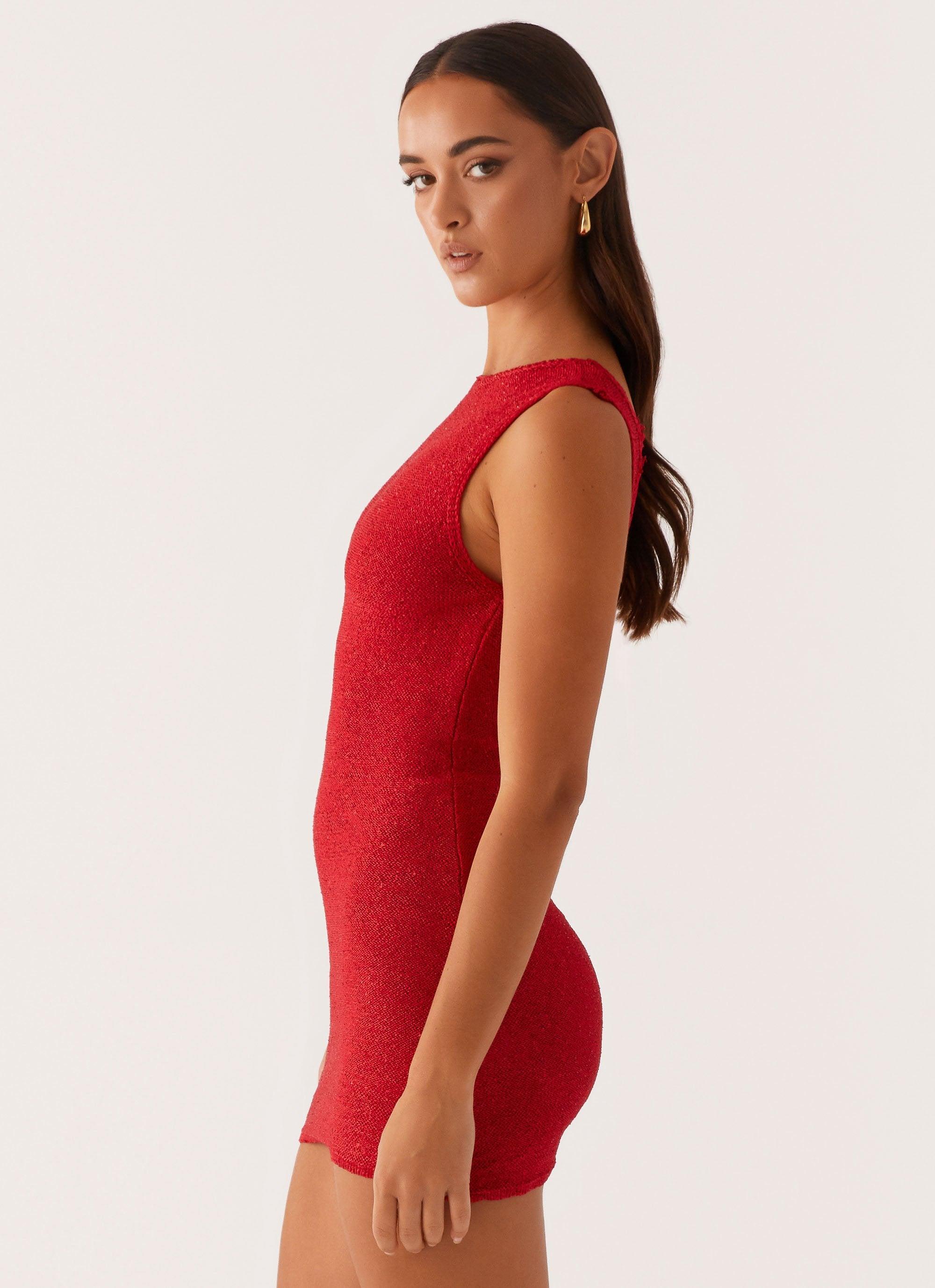 Take Five Summer Knit Mini Dress - Red Product Image