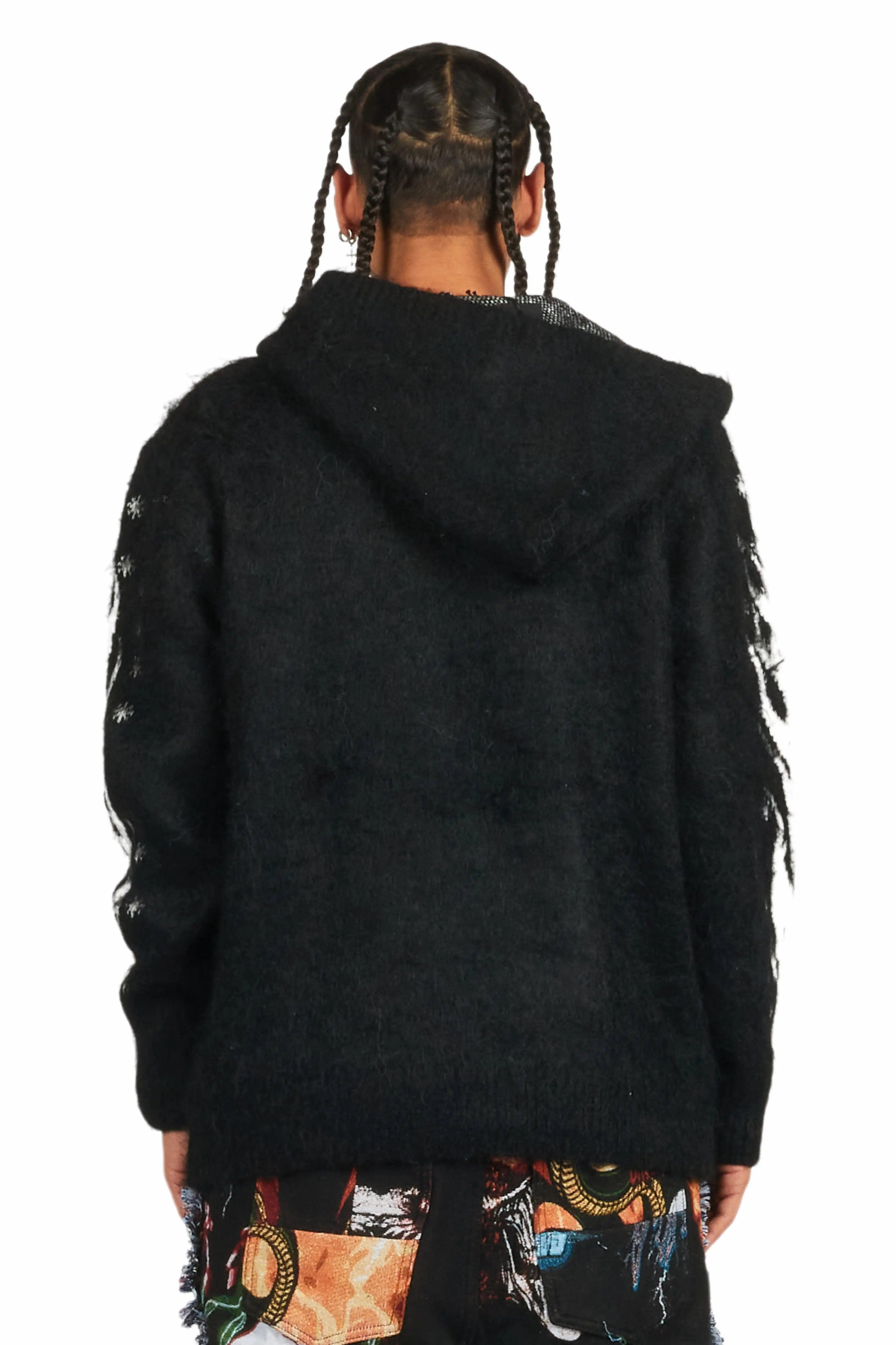 Raymond Black Graphic Knitted Mohair Hoodie Male Product Image