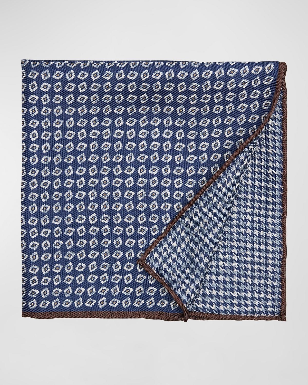 Mens Diamond-Print Reversible Silk Pocket Square Product Image