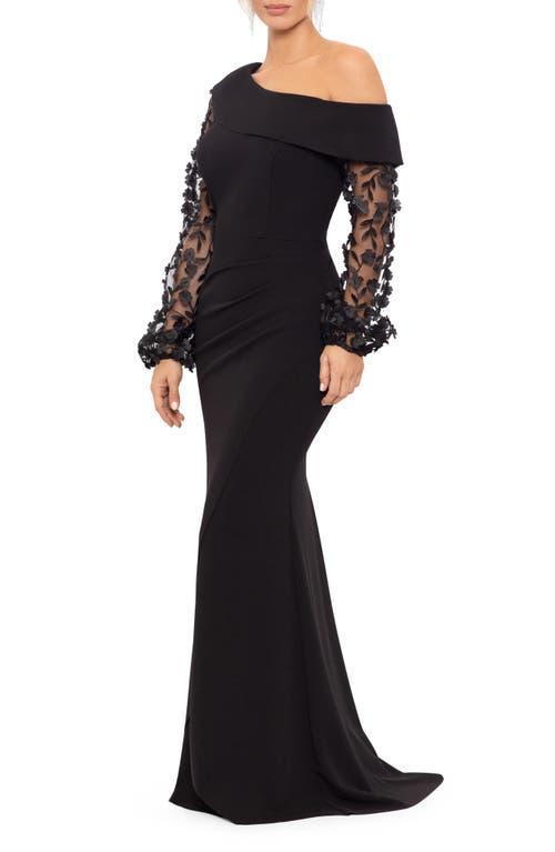 Xscape Floral Appliqu Long Sleeve Gown Product Image