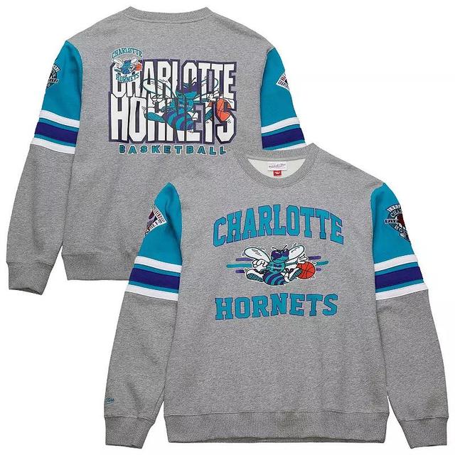 Mens Mitchell & Ness Heather Gray Charlotte Hornets Hardwood Classics All Over 4.0 Pullover Sweatshirt Product Image