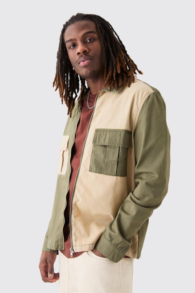 Twill Colourblock Overshirt | boohooMAN USA Product Image