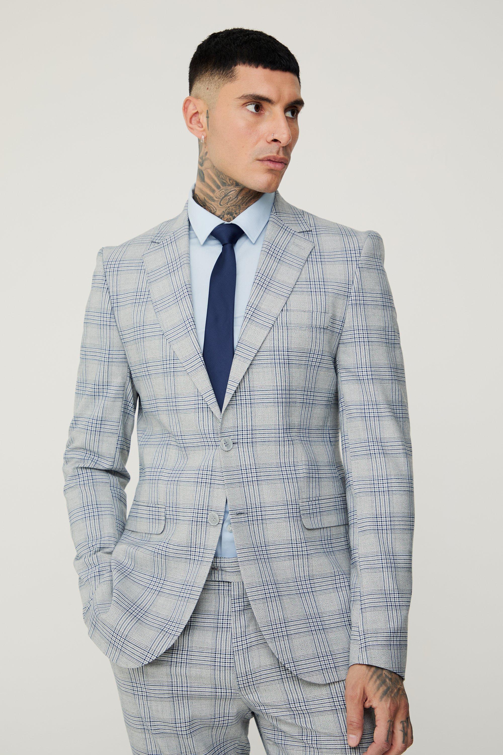 Tall Plaid Skinny Fit Blazer | boohooMAN USA Product Image