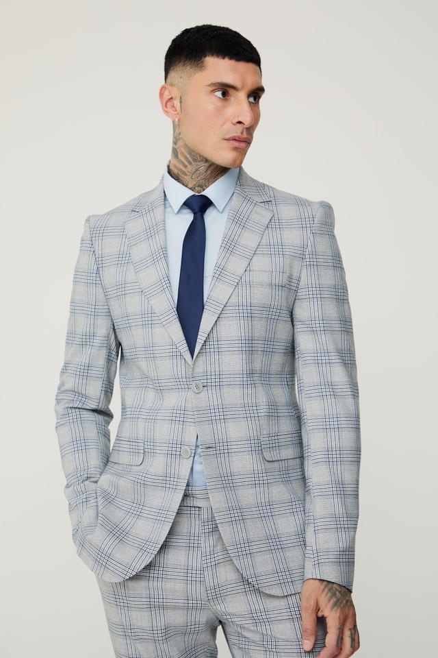 Mens Grey Tall Checked Skinny Fit Blazer, Grey Product Image