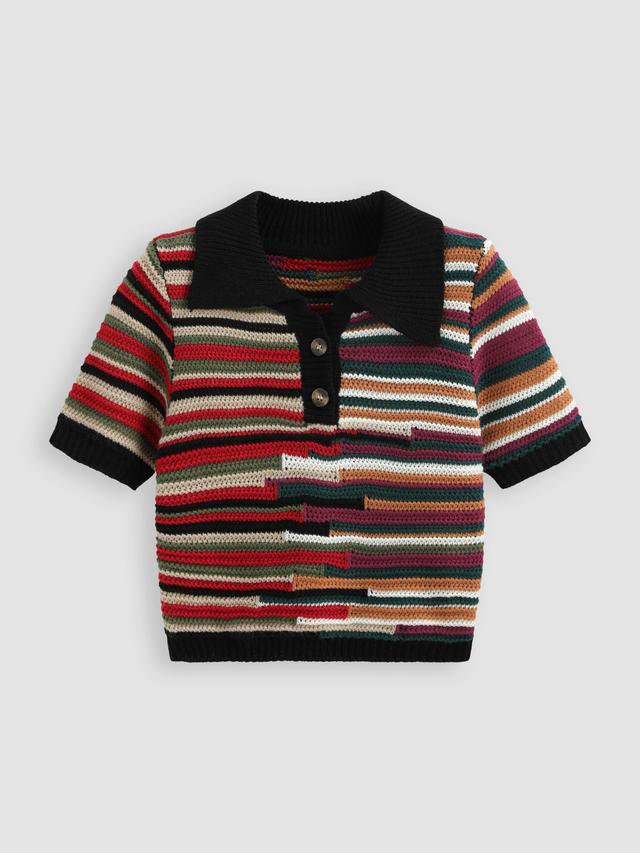 Polo Striped Knitted Short Sleeve Top Product Image