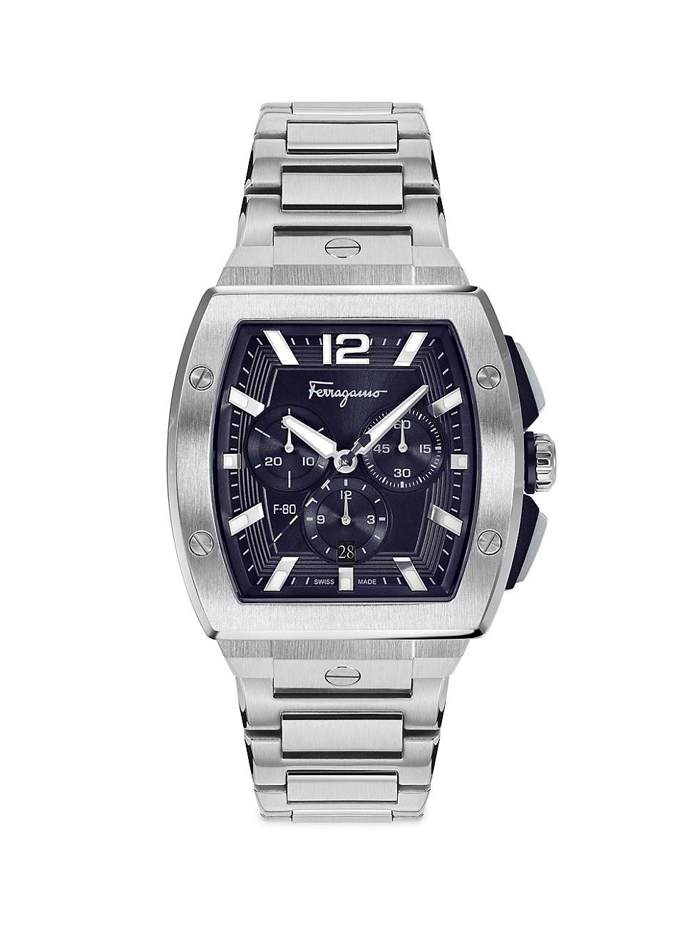 FERRAGAMO Tonneau Chronograph Silicone Strap Watch, 41.8mm Product Image