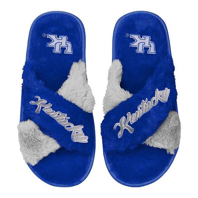 Womens FOCO Royal Kentucky Wildcats Two-Tone Crossover Faux Fur Slide Slippers Product Image