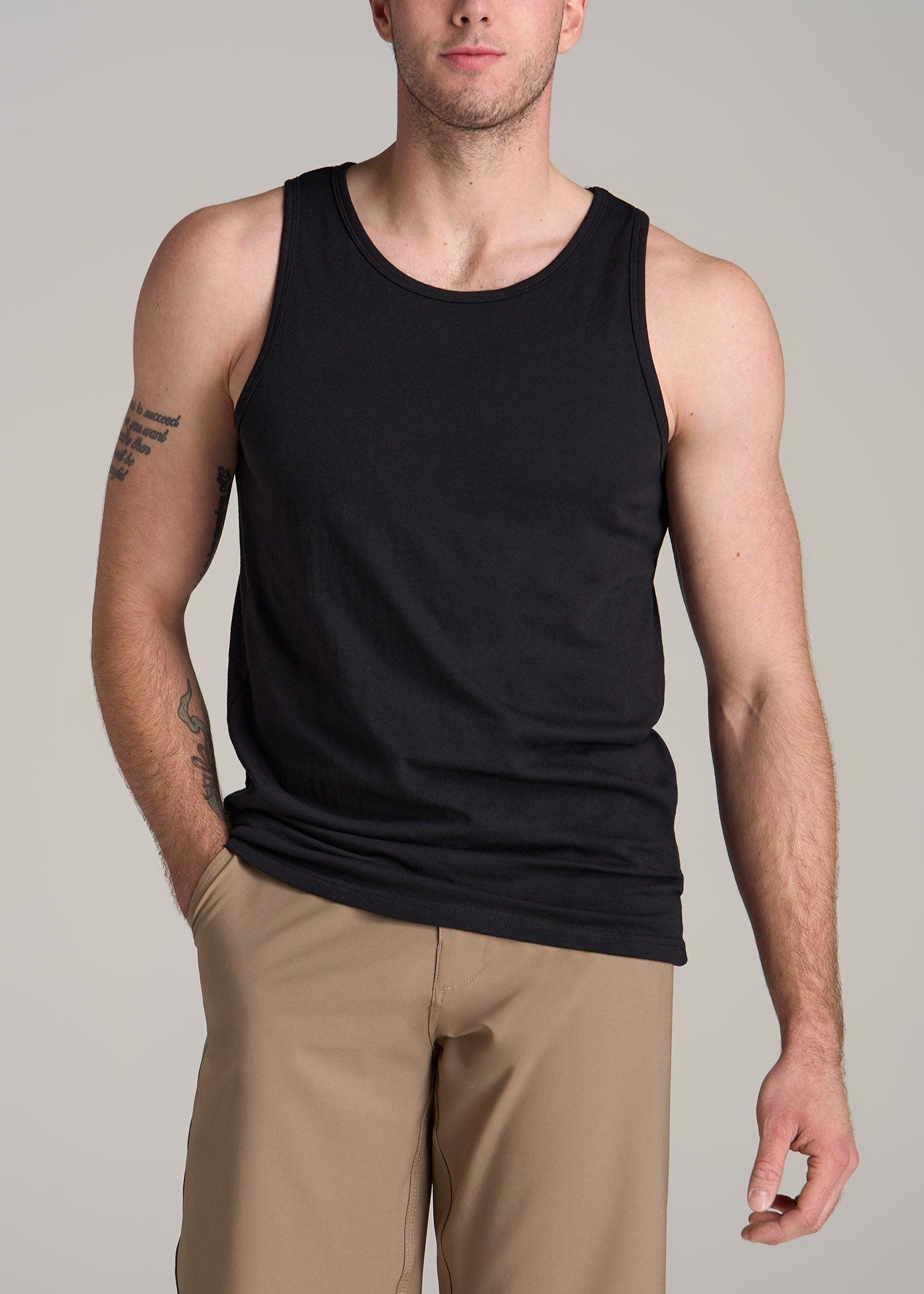 The Essentials: Men's Tall SLIM-FIT Beach Tank Top in Grey Blue Male Product Image