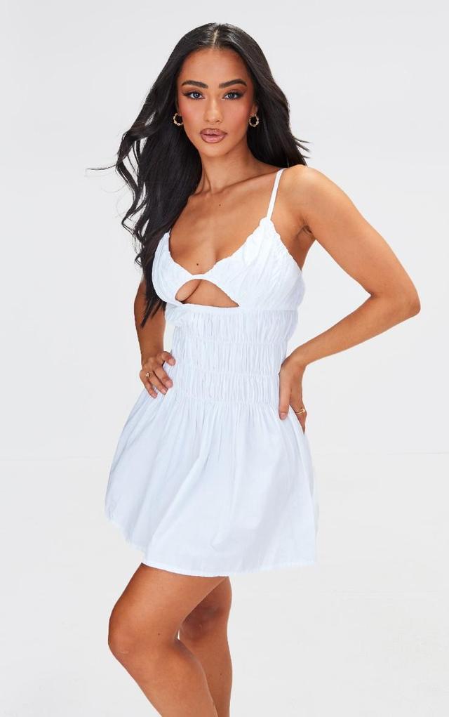 Petite White Cotton Ruched Detail Strappy Mini Dress Product Image