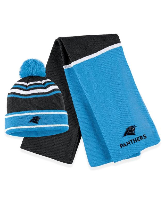 Womens Wear by Erin Andrews Blue Carolina Panthers Colorblock Cuffed Knit Hat with Pom and Scarf Set Product Image