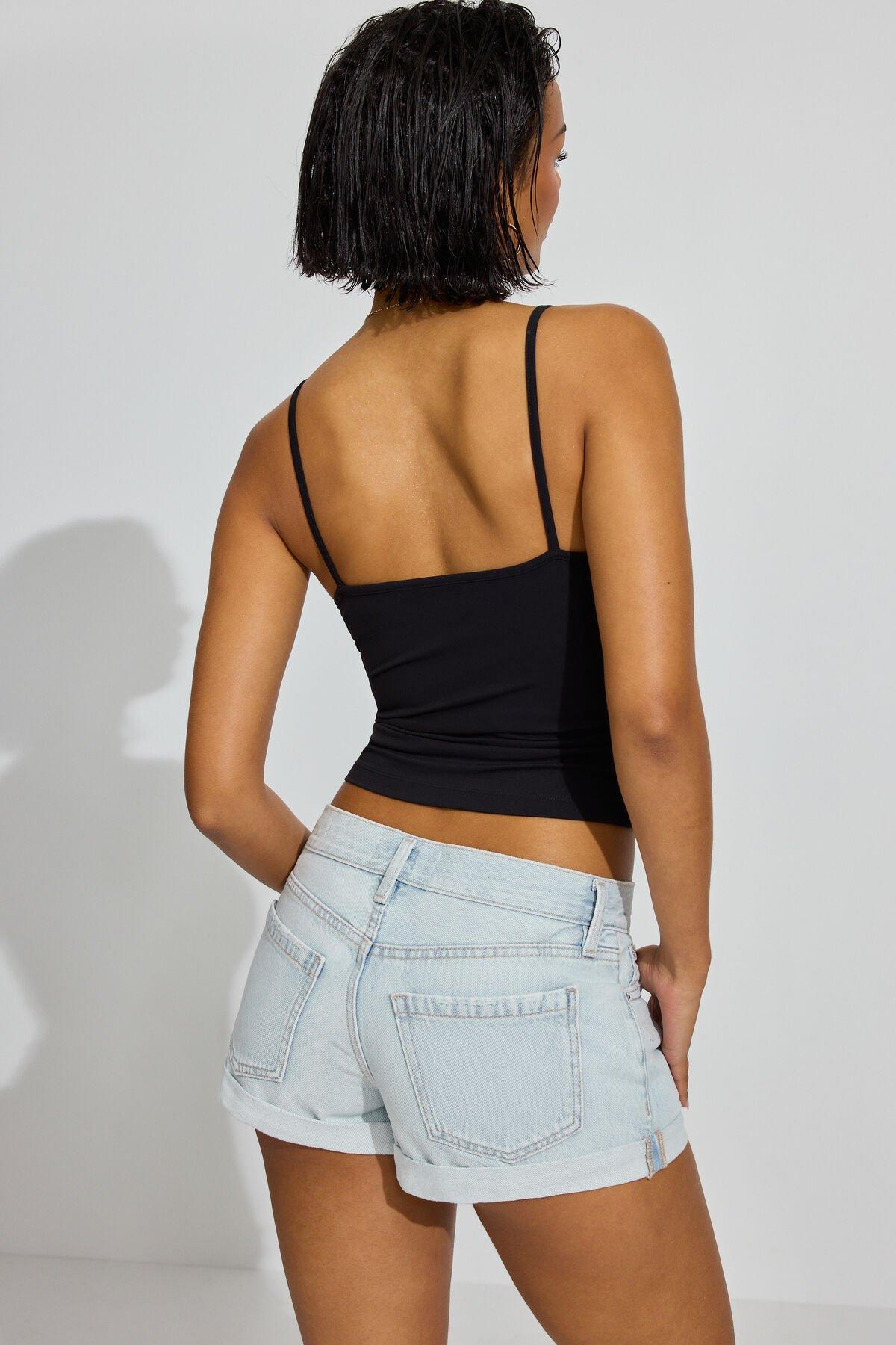 Low Rise Cuffed Denim Shorts Product Image