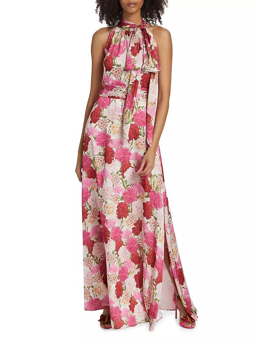 Kayla Floral Crinkled Chiffon Halter Gown Product Image