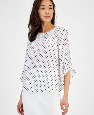 Petite Dot-Print Crewneck Ruffle-Sleeve Top, Created for Macy's  Product Image