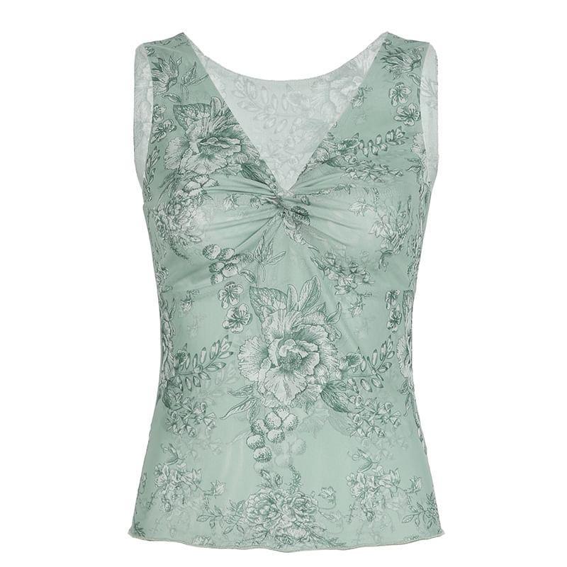 Sleeveless V-Neck Floral Print Top Product Image