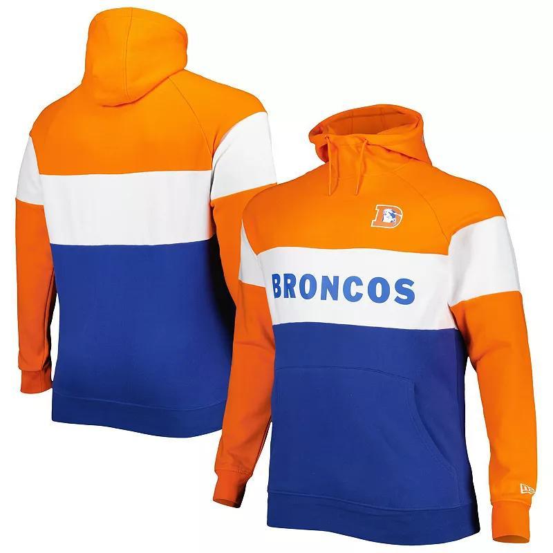 Mens New Era Denver Broncos Big & Tall Throwback Colorblock Raglan Pullover Hoodie Blue Product Image