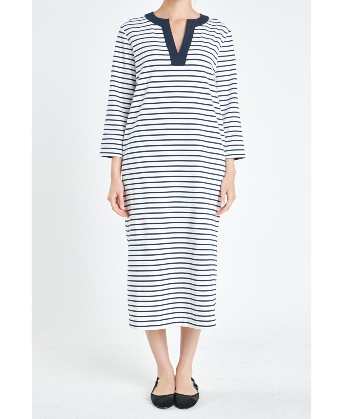 English Factory Womens Stripe Jersey Midi Dress - White Product Image