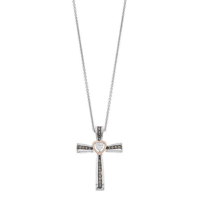 Two Tone Sterling Silver Black & White Diamond Accent Cross Pendant Necklace, Womens Product Image