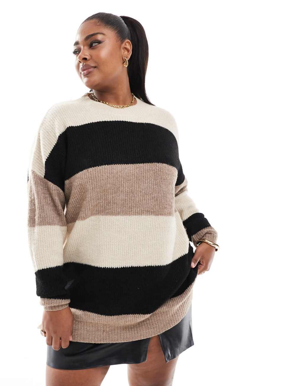 Yours color block sweater in neutral and chocolate Product Image