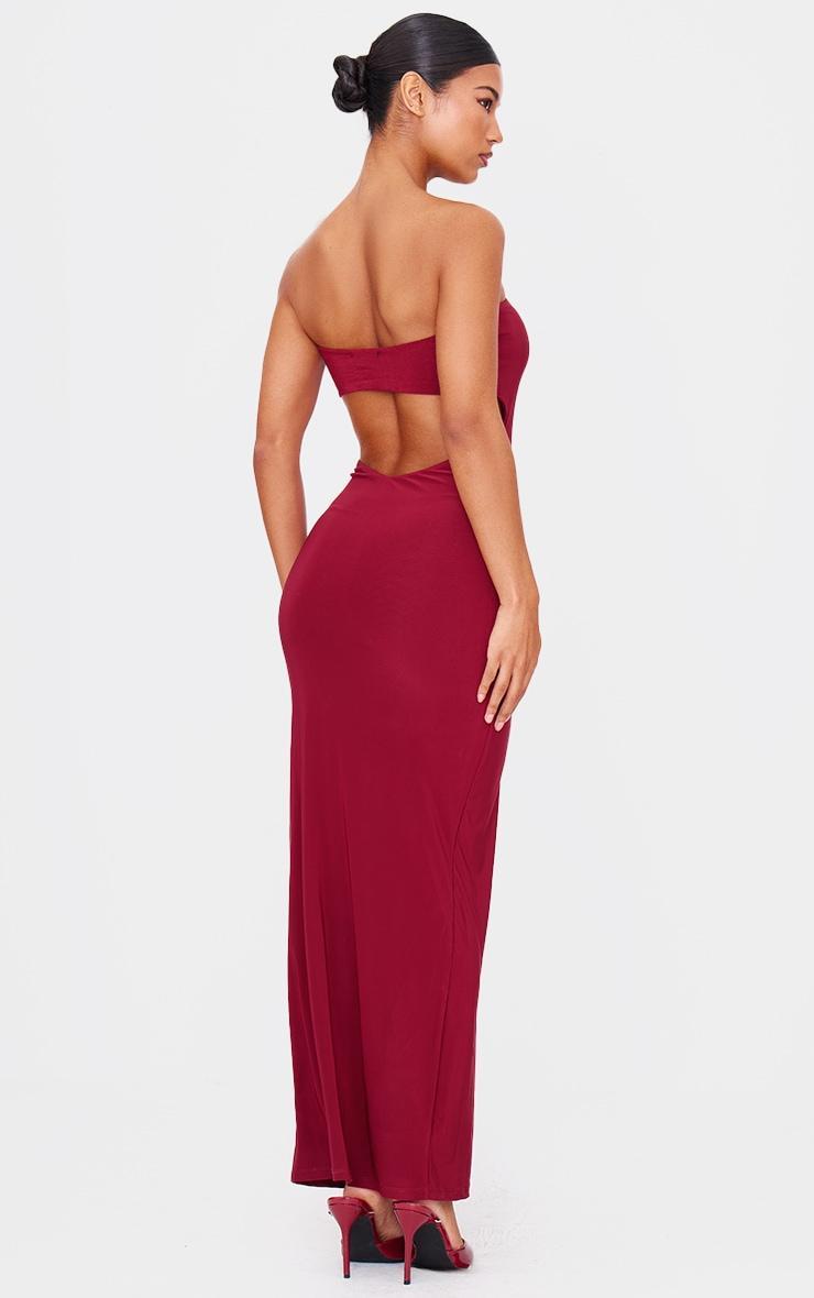 Burgundy Double Layer Slinky Bandeau Low Back Maxi Dress Product Image