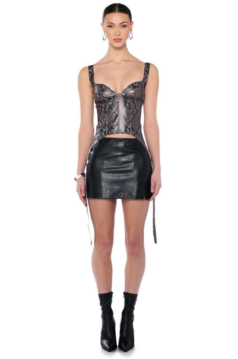 FREYA FAUX LEATHER ANIMAL PRINT CORSET TOP Product Image