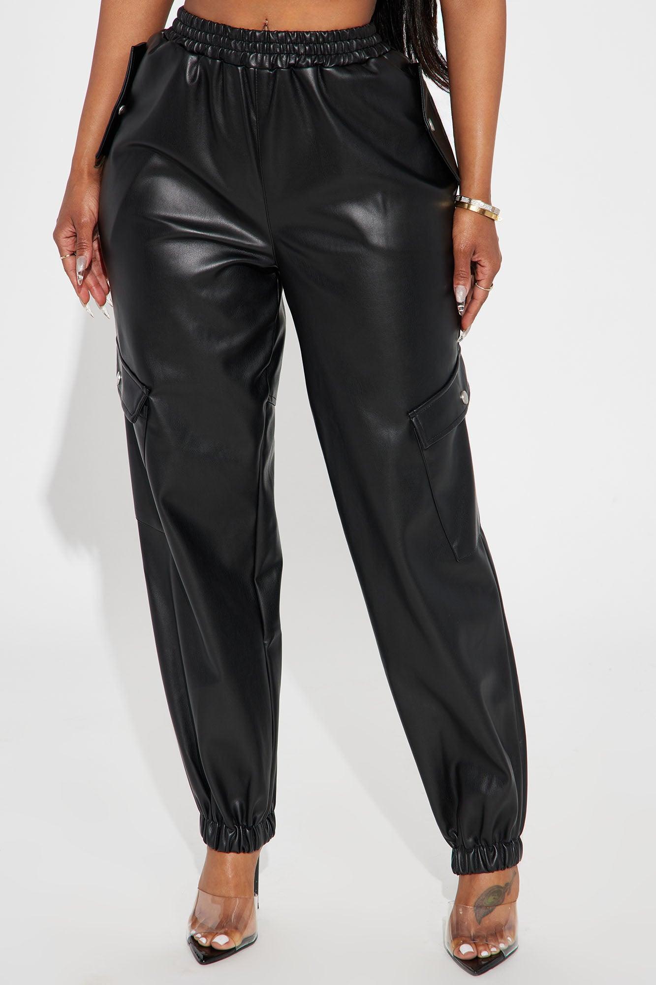 Valencia Faux Leather Cargo Jogger - Black Product Image