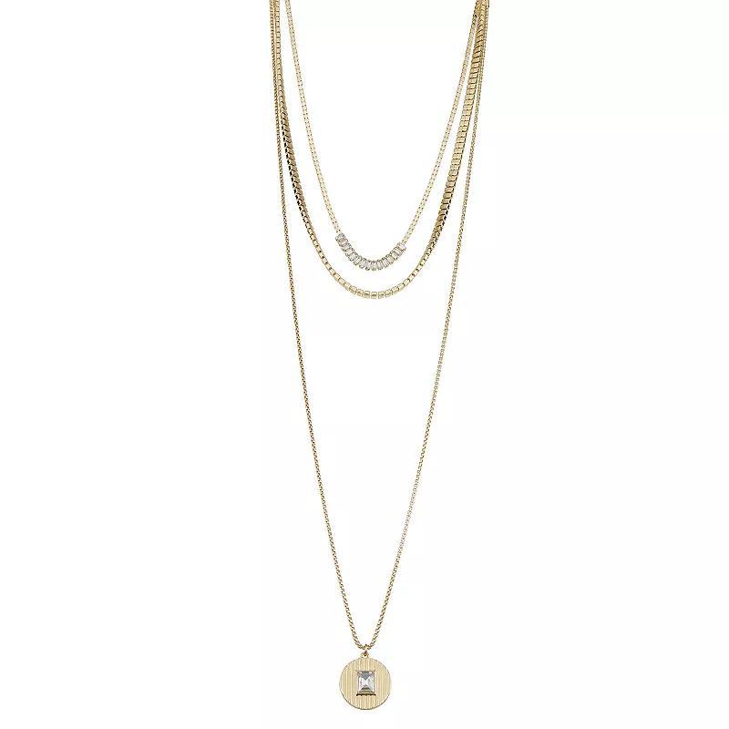 Womens Nine West Gold Tone 3 Row Necklace, Clear Product Image