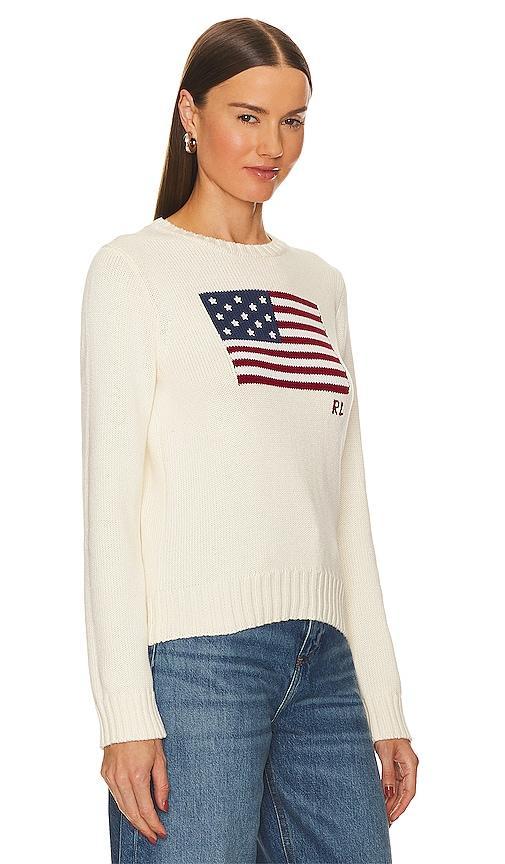 Polo Ralph Lauren Flag Long Sleeve Pullover Sweater in Cream - Cream. Size S (also in M, XS). Product Image